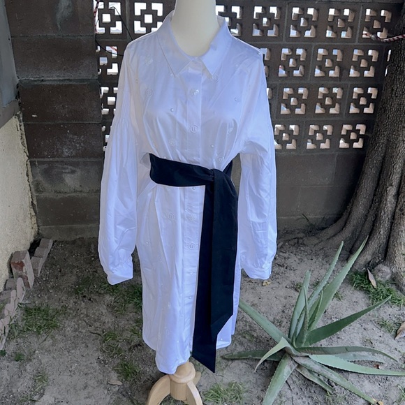 Karl Lagerfeld Paris | Women's Embellished White Shirt Dress - Picture 14 of 16